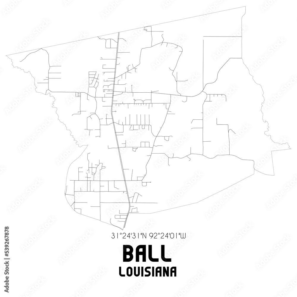 Ball Louisiana. US street map with black and white lines. Ball Louisiana. US street map with black and white lines.