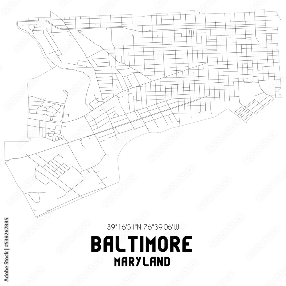 Baltimore Maryland. US street map with black and white lines. Baltimore Maryland. US street map with black and white lines.