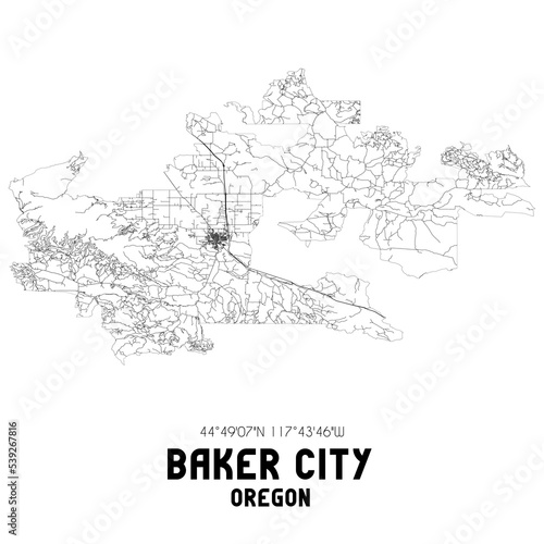 Baker City Oregon. US street map with black and white lines.