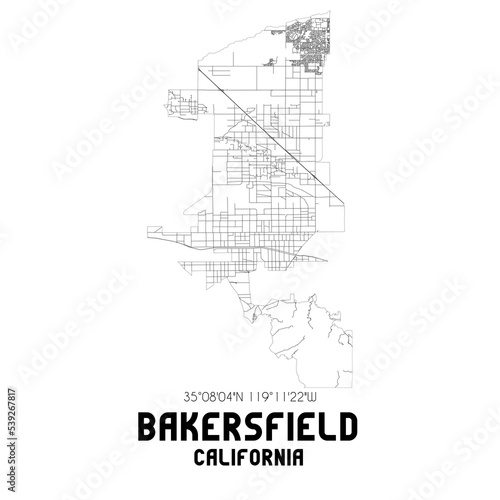 Bakersfield California. US street map with black and white lines. photo