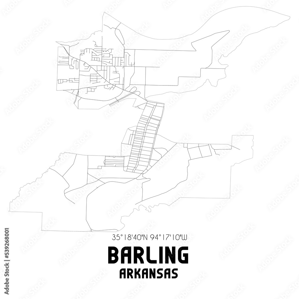 Barling Arkansas. US street map with black and white lines.