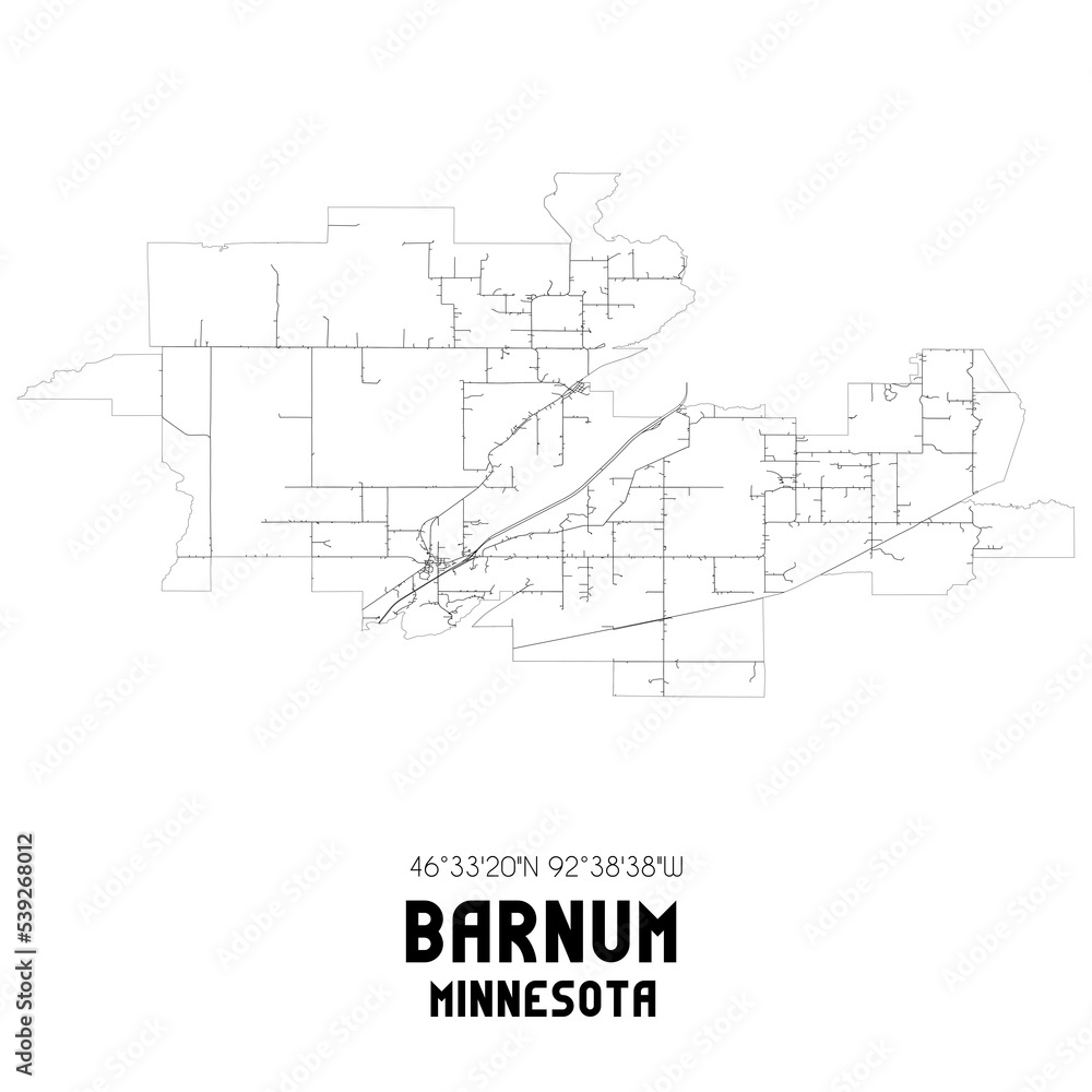 Barnum Minnesota. US street map with black and white lines.