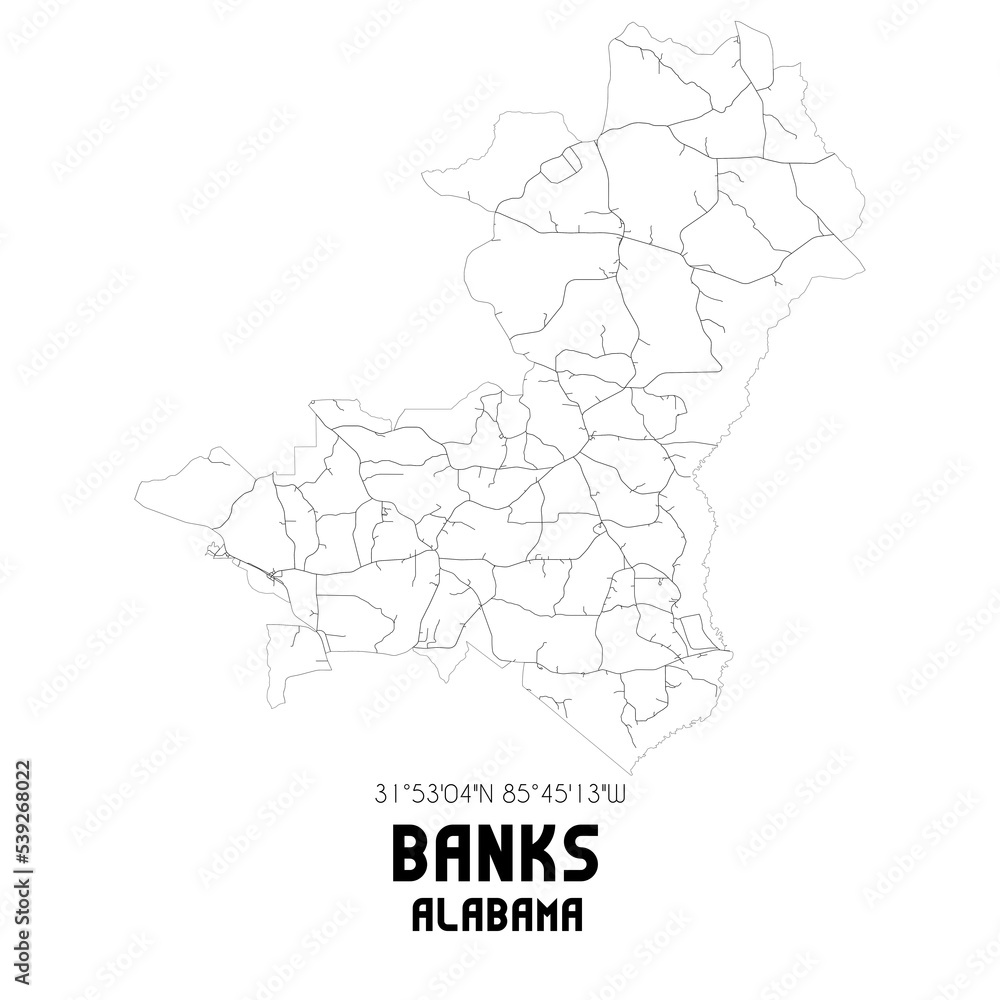 Banks Alabama. US street map with black and white lines.
