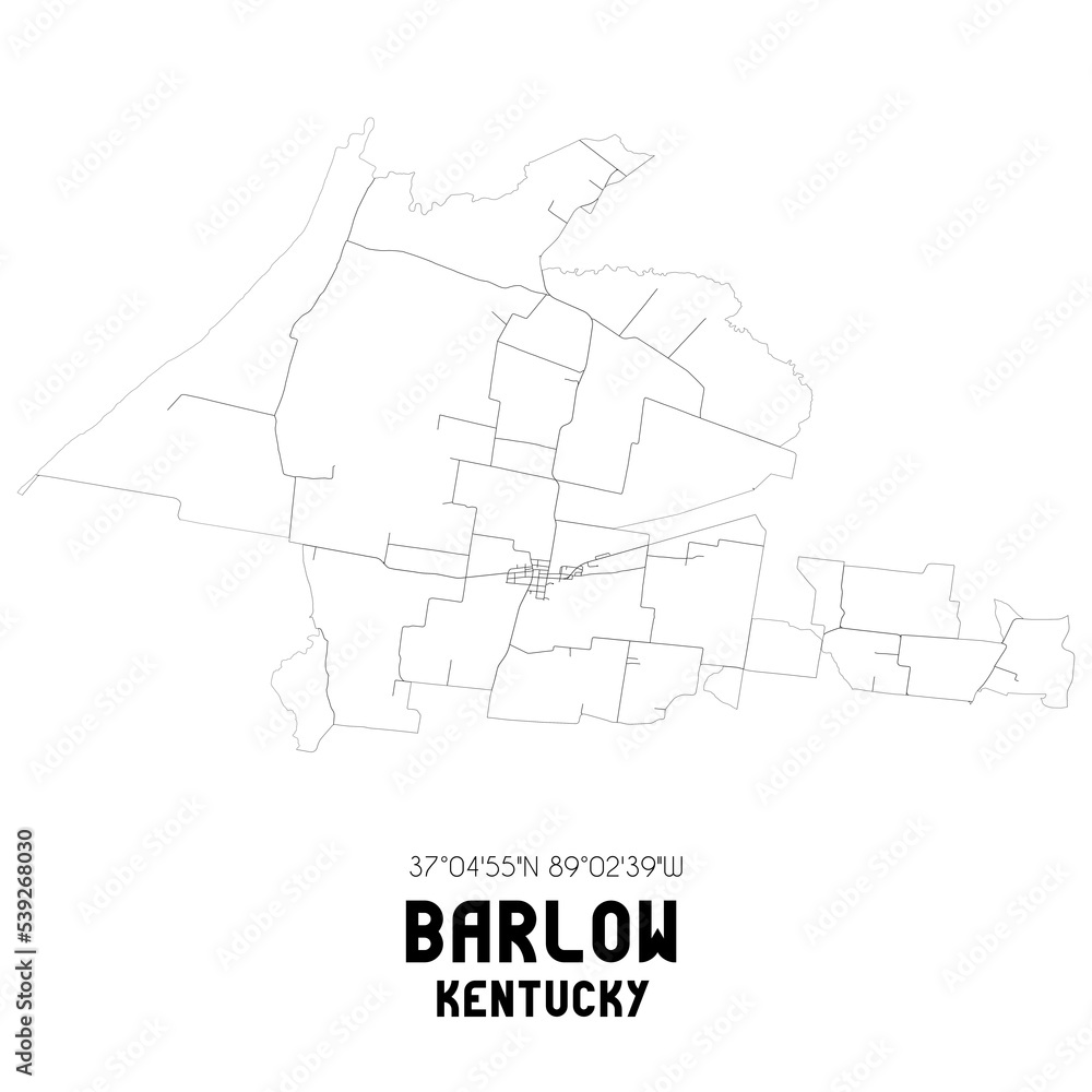 Barlow Kentucky. US street map with black and white lines.