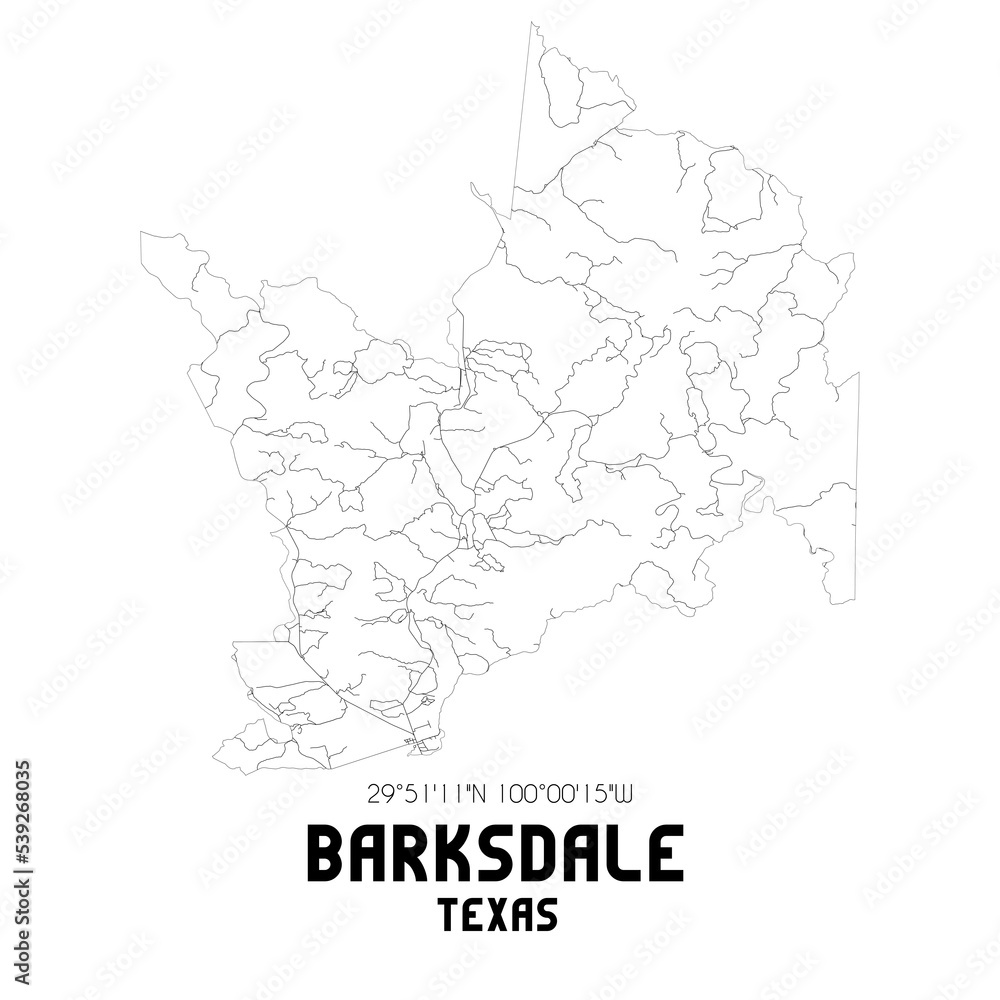 Barksdale Texas. US street map with black and white lines.