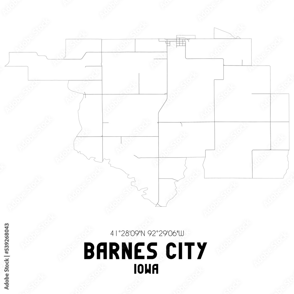 Barnes City Iowa. US street map with black and white lines.