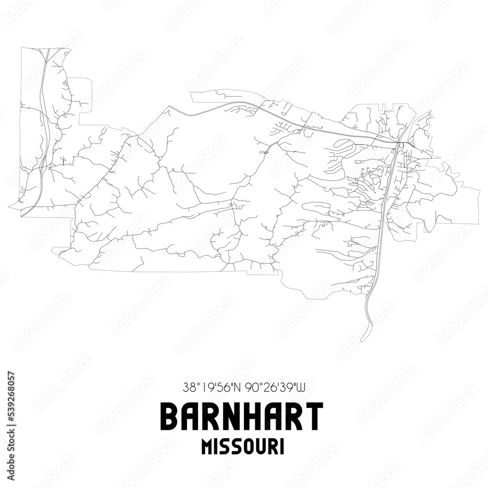 Barnhart Missouri. US street map with black and white lines.