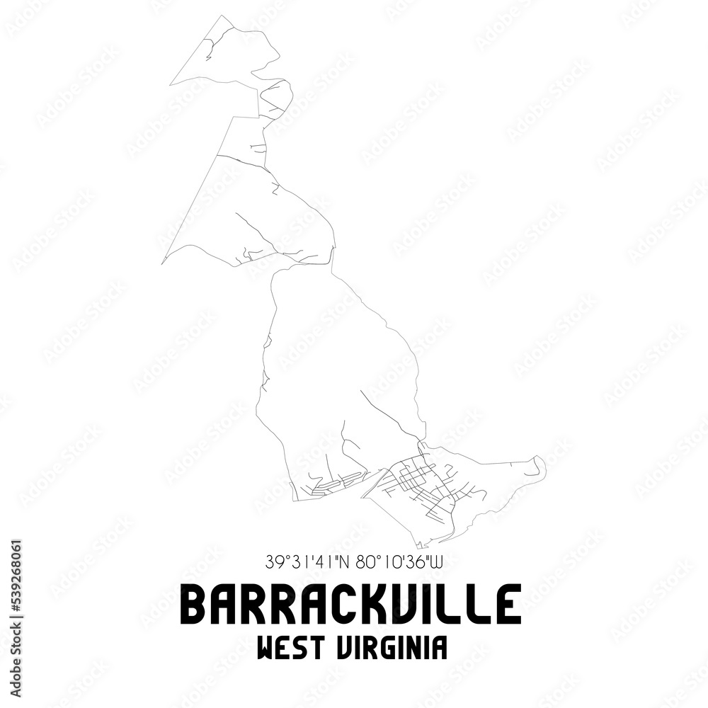 Barrackville West Virginia. US street map with black and white lines.