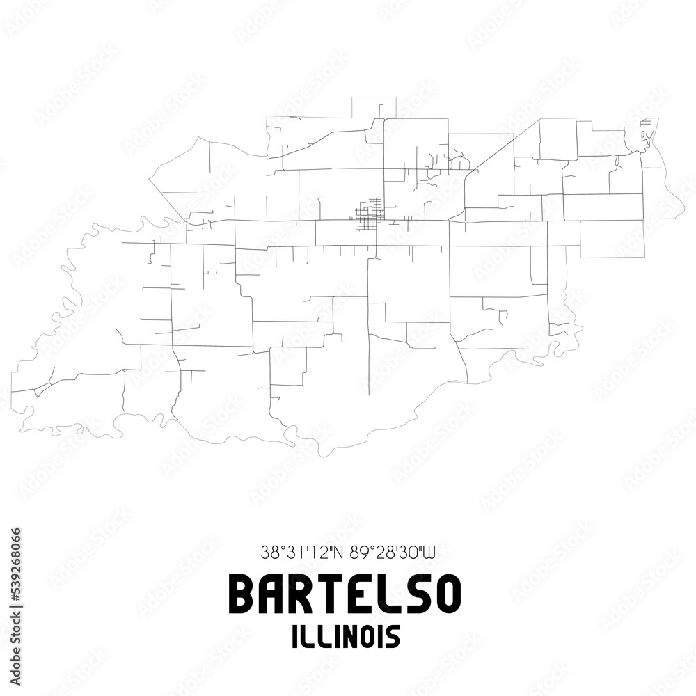Bartelso Illinois. US street map with black and white lines.