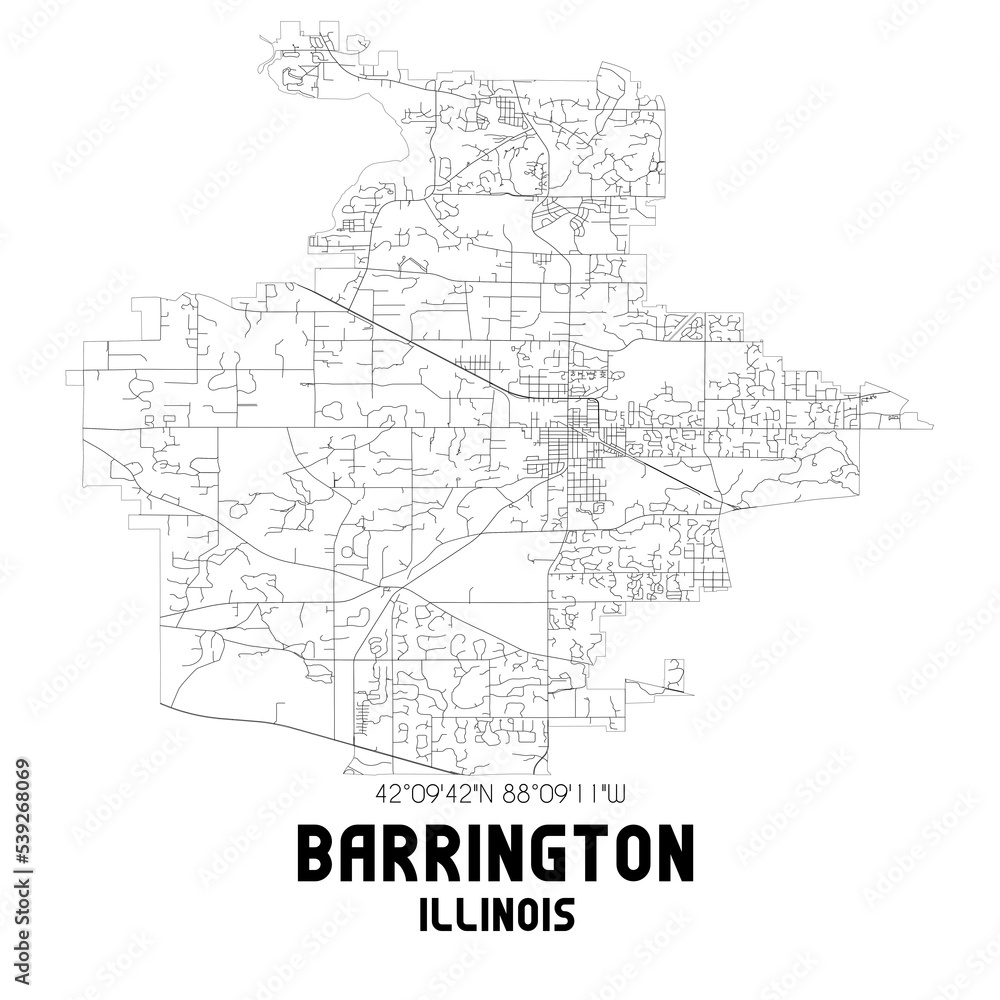 Barrington Illinois. US street map with black and white lines.