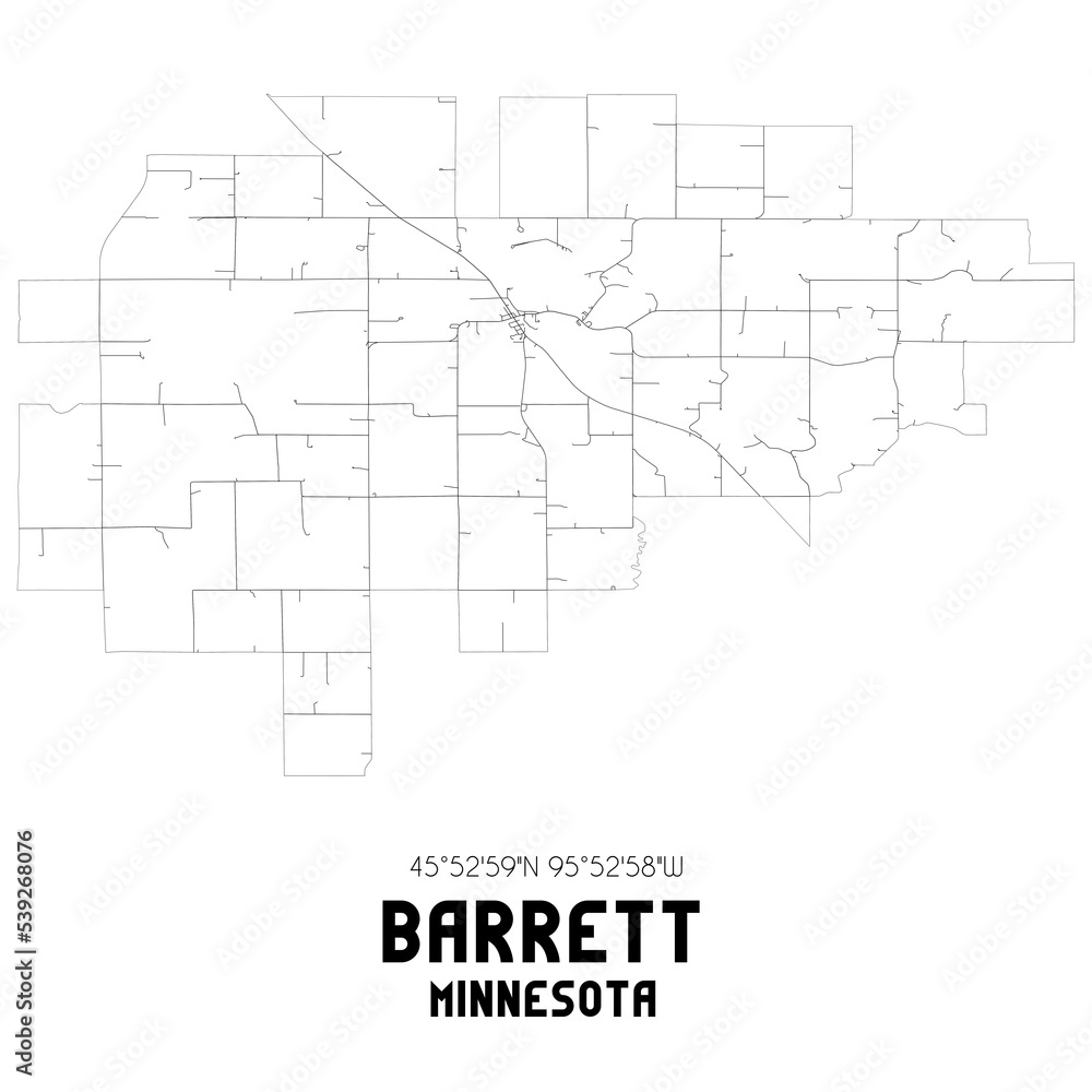 Barrett Minnesota. US street map with black and white lines.