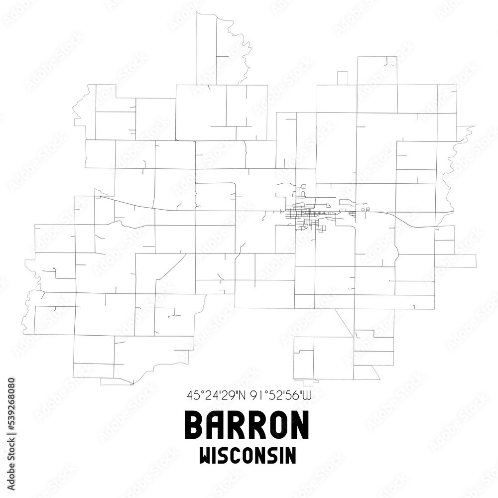 Barron Wisconsin. US street map with black and white lines. Barron Wisconsin. US street map with black and white lines.