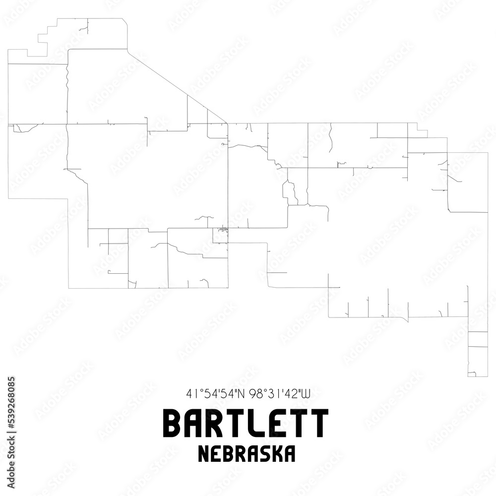 Bartlett Nebraska. US street map with black and white lines.