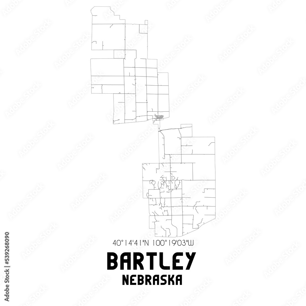 Bartley Nebraska. US street map with black and white lines.