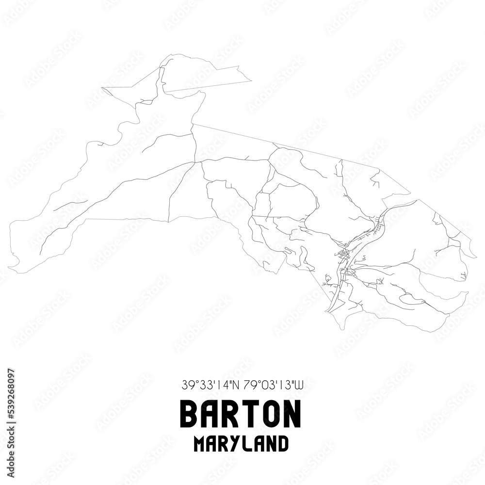 Barton Maryland. US street map with black and white lines.
