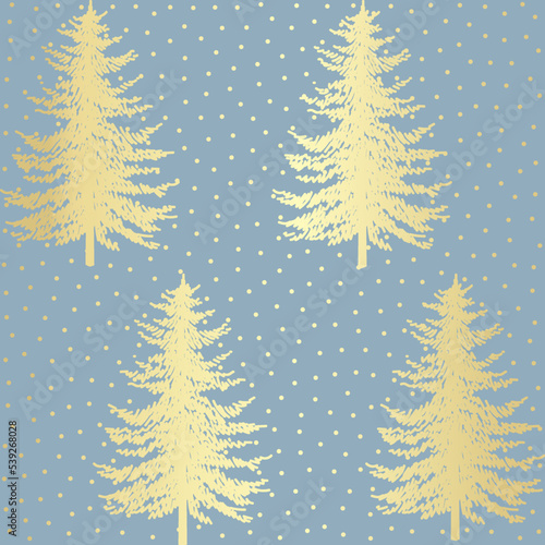 Christmas tree seamless vector pattern. Watercolor Noel firs print, winter frozen pine trees on blue background, wallpaper, wrapping paper design