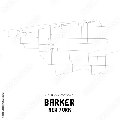 Barker New York. US street map with black and white lines.