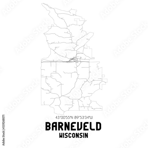 Barneveld Wisconsin. US street map with black and white lines.