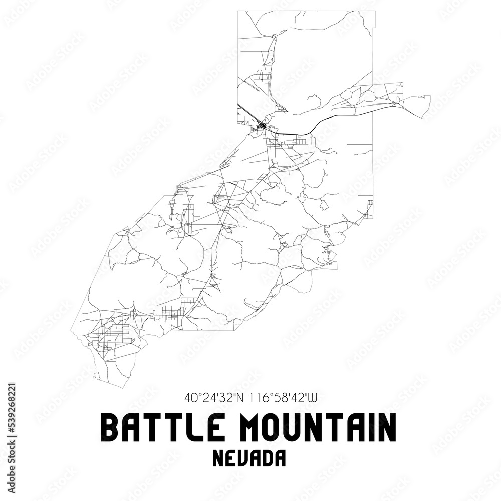 Battle Mountain Nevada. US street map with black and white lines
