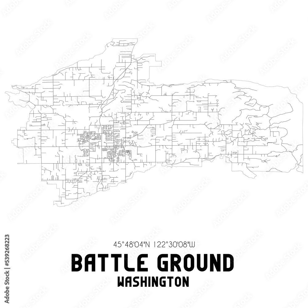 Battle Ground Washington. US street map with black and white lines.