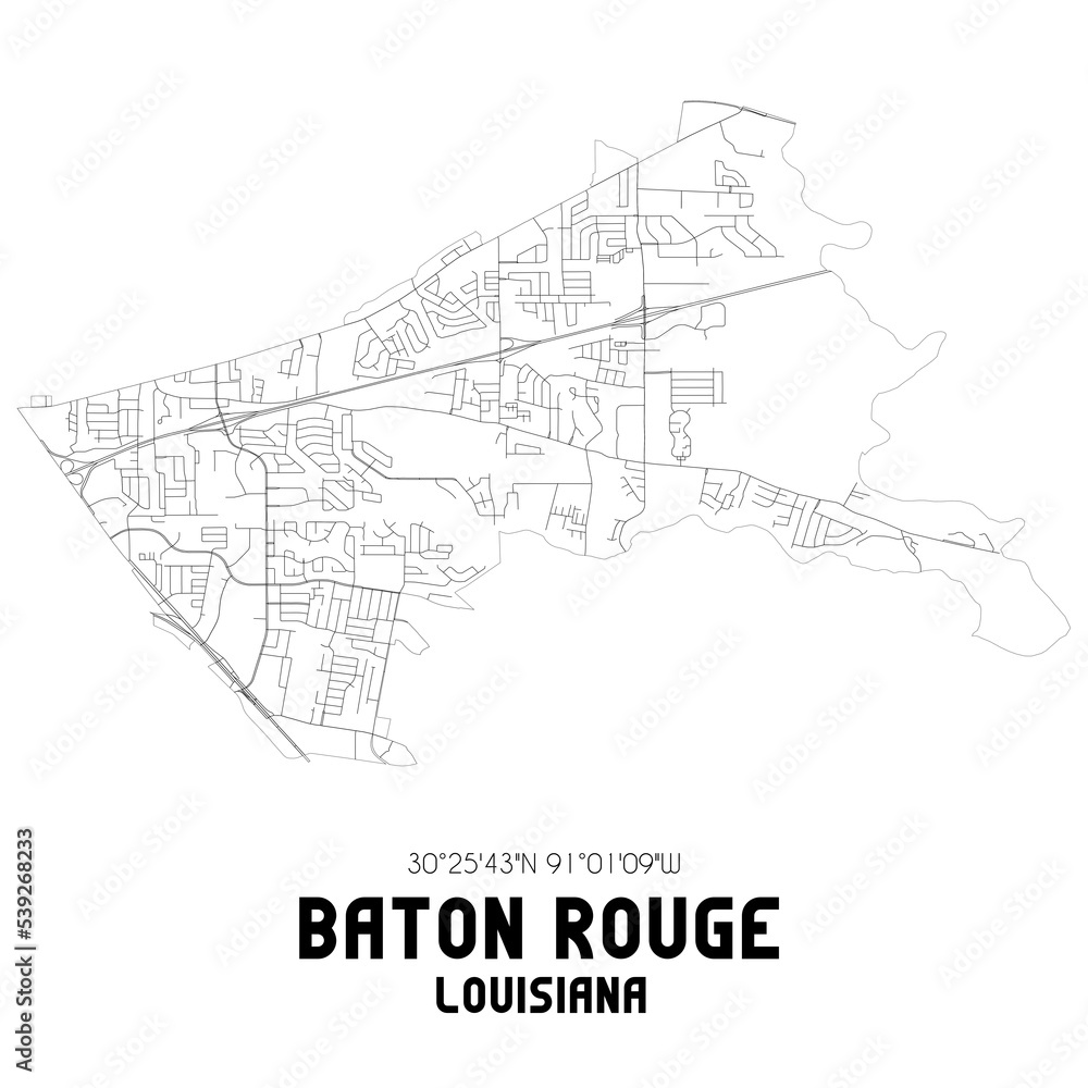 Baton Rouge Louisiana. US street map with black and white lines.