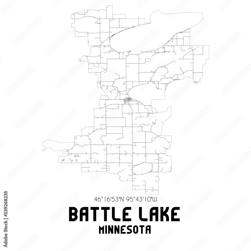 Battle Lake Minnesota. US street map with black and white lines.