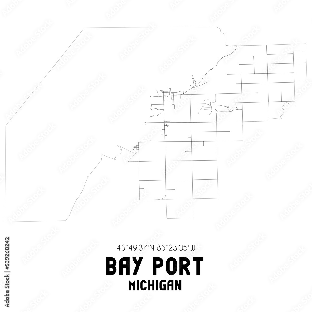 Bay Port Michigan. US street map with black and white lines.