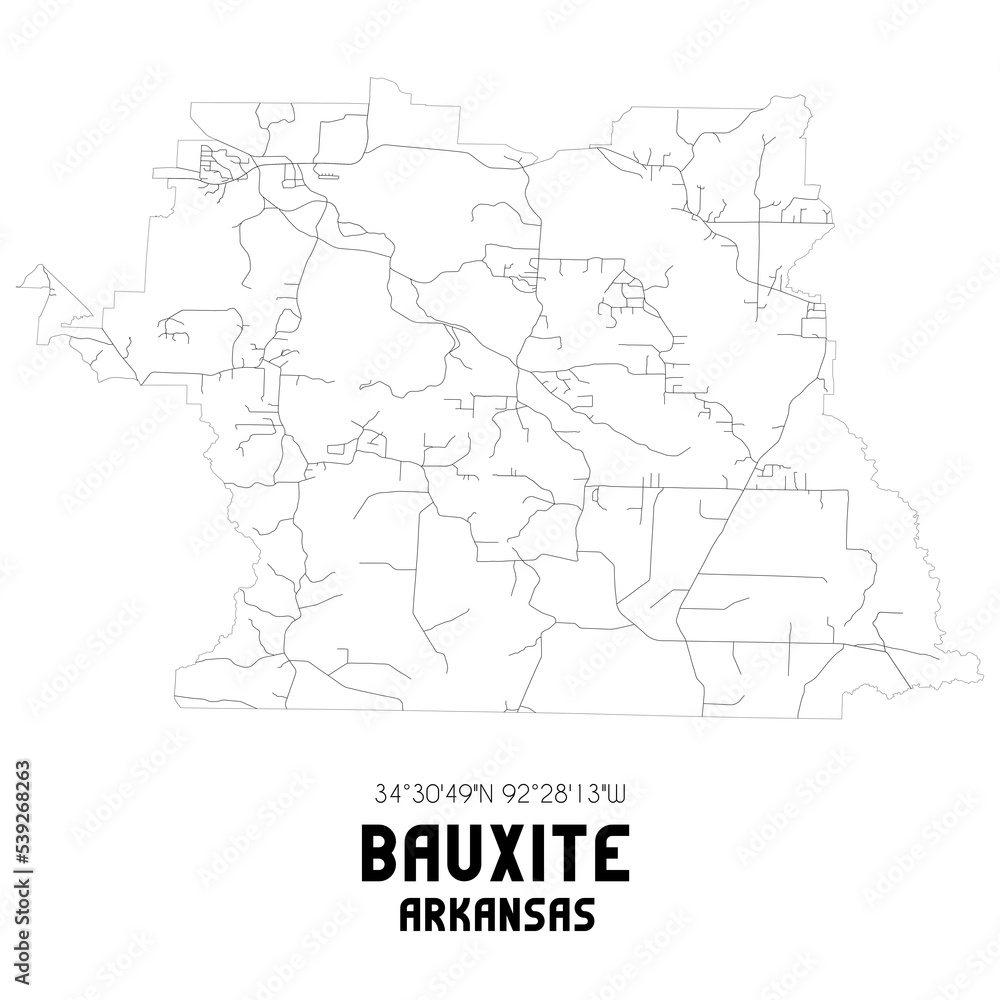 Bauxite Arkansas. US street map with black and white lines. Bauxite Arkansas. US street map with black and white lines.