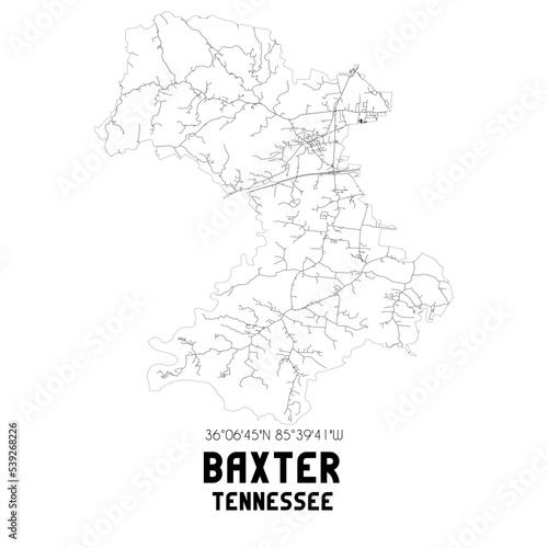 Baxter Tennessee. US street map with black and white lines. photo