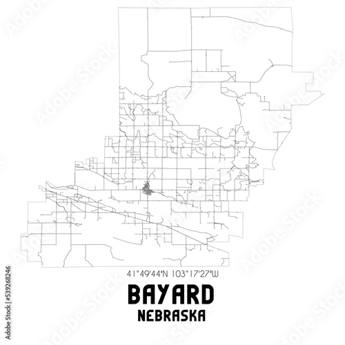 Bayard Nebraska. US street map with black and white lines. photo