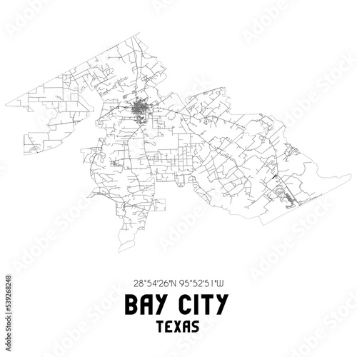 Bay City Texas. US street map with black and white lines.