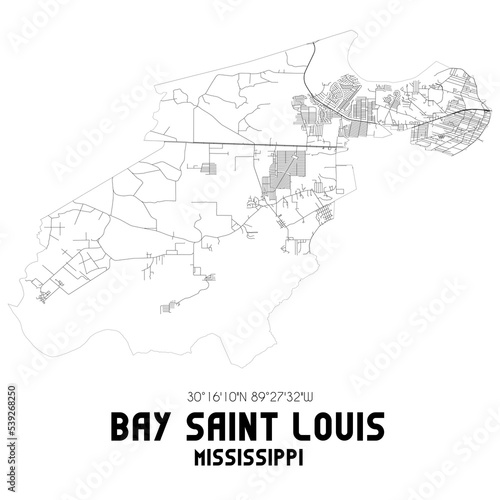 Bay Saint Louis Mississippi. US street map with black and white lines.