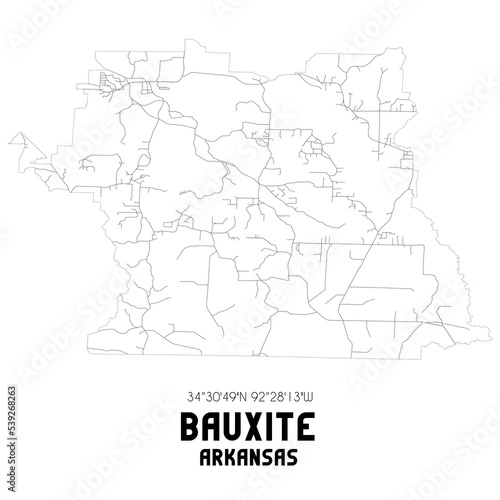Bauxite Arkansas. US street map with black and white lines.