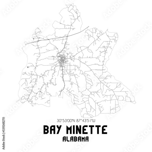 Bay Minette Alabama. US street map with black and white lines.