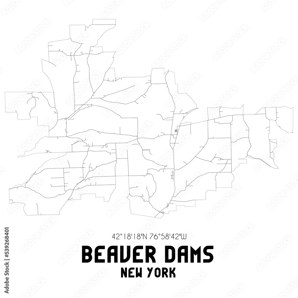 Beaver Dams New York. US street map with black and white lines. Beaver Dams New York. US street map with black and white lines.
