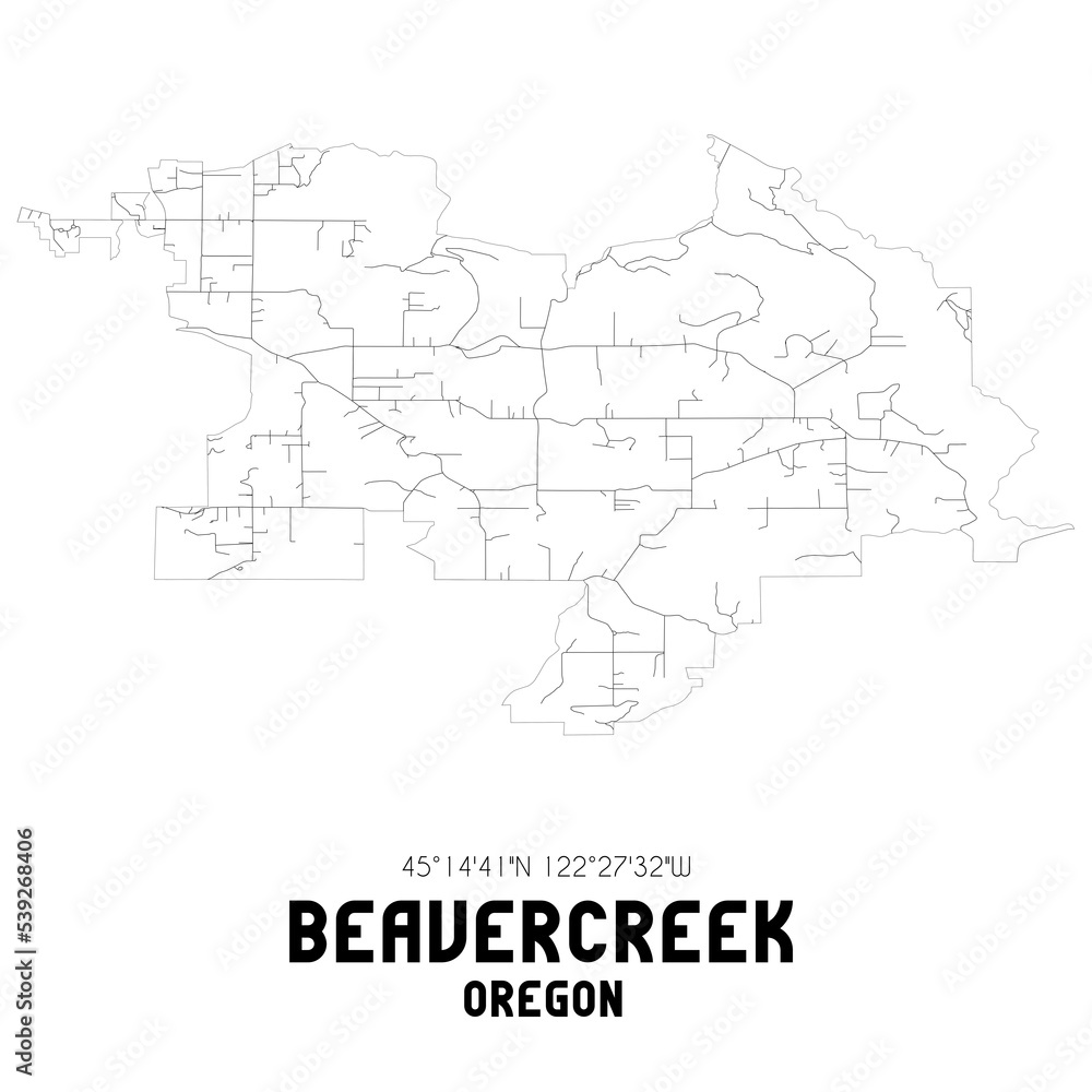 Beavercreek Oregon. US street map with black and white lines. Stock