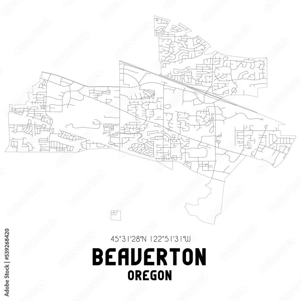 Beaverton Oregon. US street map with black and white lines. Beaverton Oregon. US street map with black and white lines.