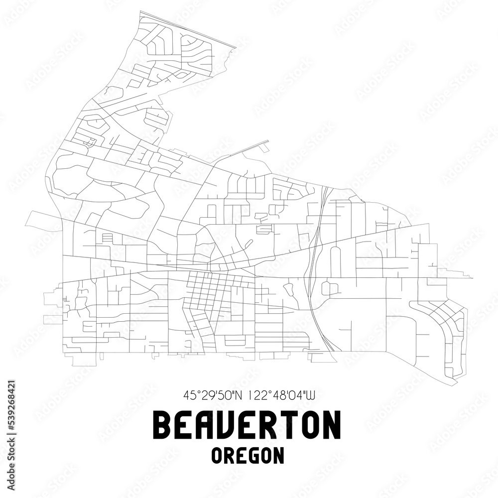 Beaverton Oregon. US street map with black and white lines. Beaverton Oregon. US street map with black and white lines.