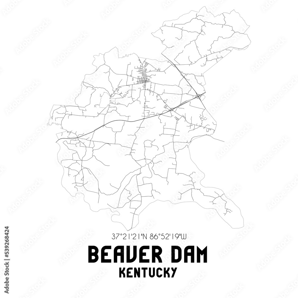 Beaver Dam Kentucky. US street map with black and white lines. Stock