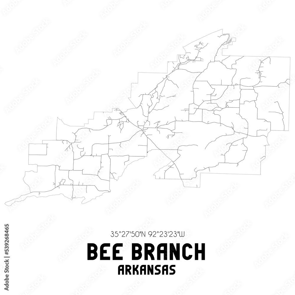 Bee Branch Arkansas. US street map with black and white lines.