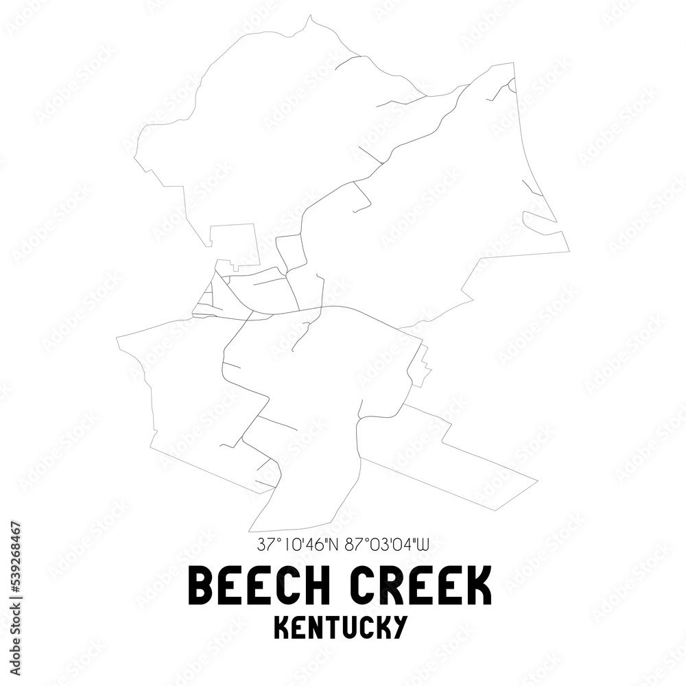 Beech Creek Kentucky. US street map with black and white lines.
