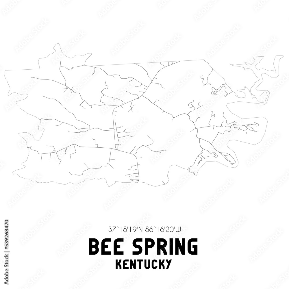 Bee Spring Kentucky. US street map with black and white lines.