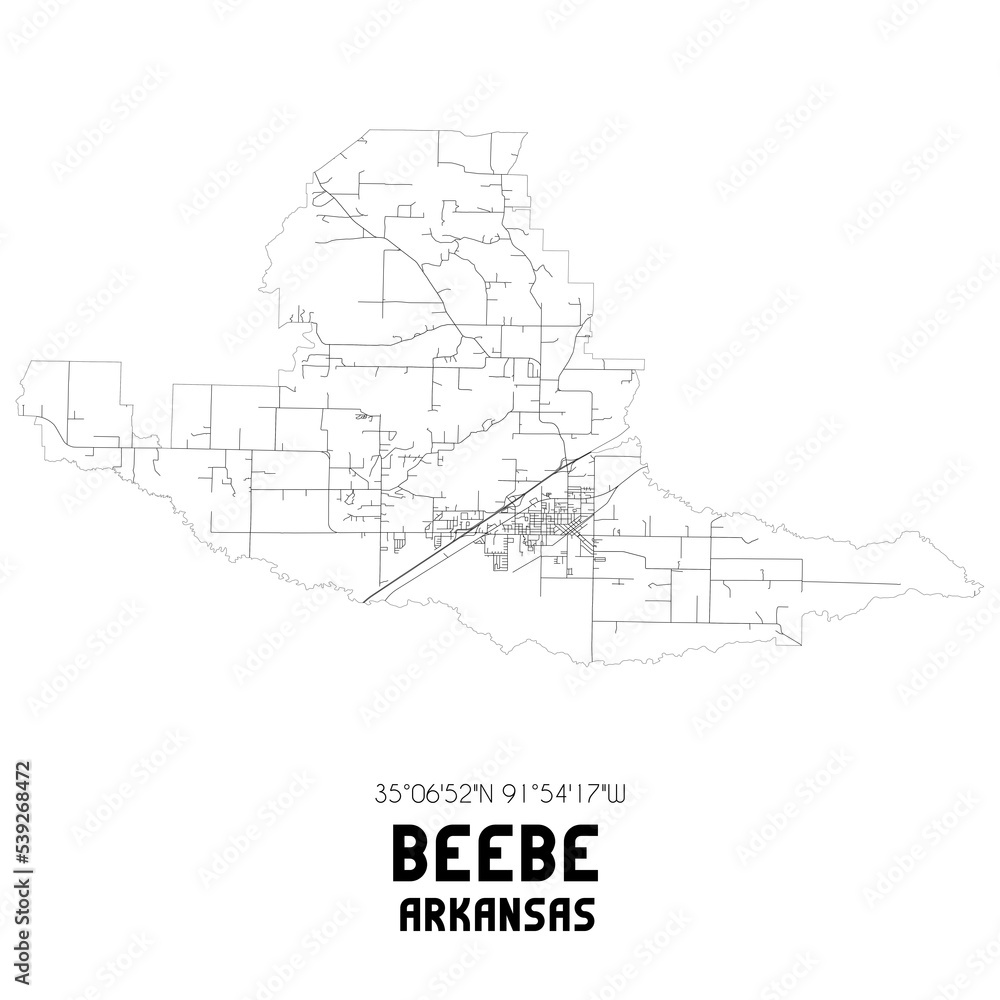 Beebe Arkansas. US street map with black and white lines. Beebe Arkansas. US street map with black and white lines.