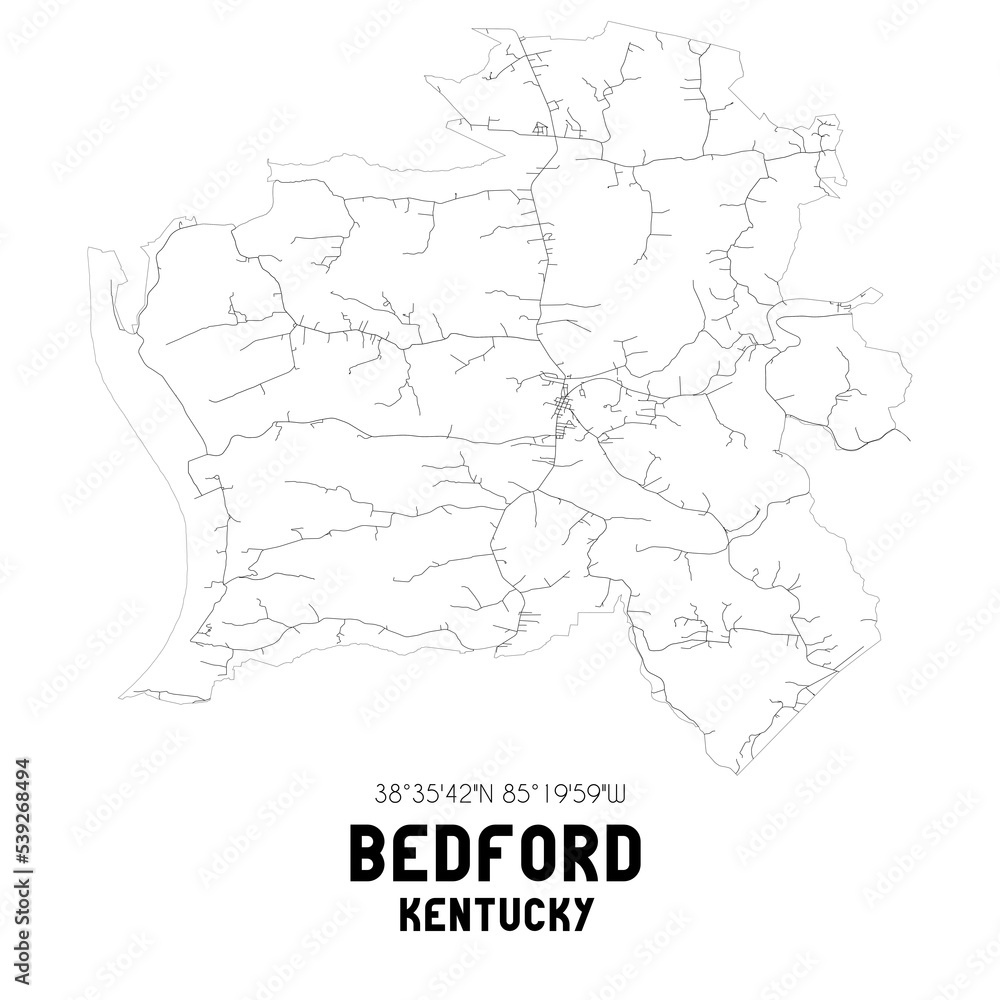 Bedford Kentucky. US street map with black and white lines.