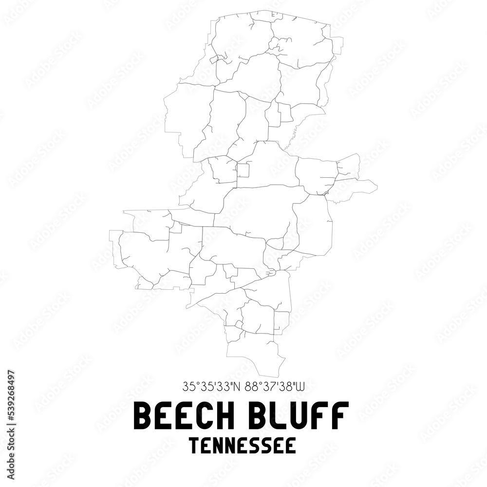 Beech Bluff Tennessee. US street map with black and white lines.