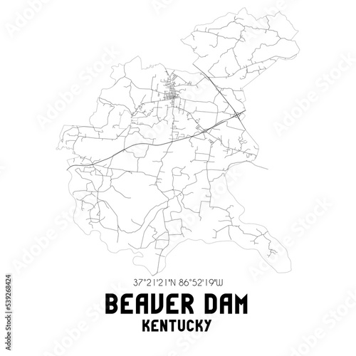 Beaver Dam Kentucky. US street map with black and white lines.