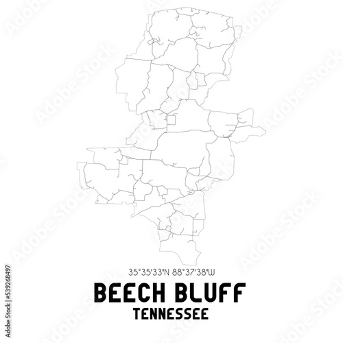 Beech Bluff Tennessee. US street map with black and white lines.