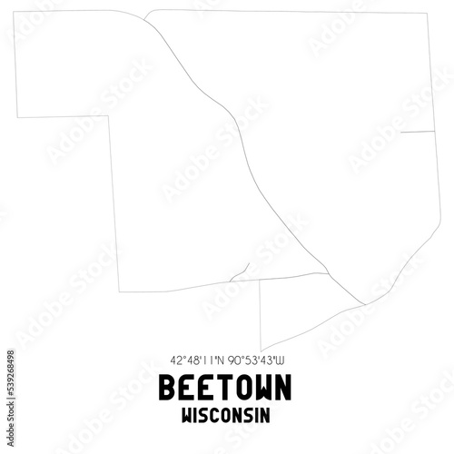 Beetown Wisconsin. US street map with black and white lines.
