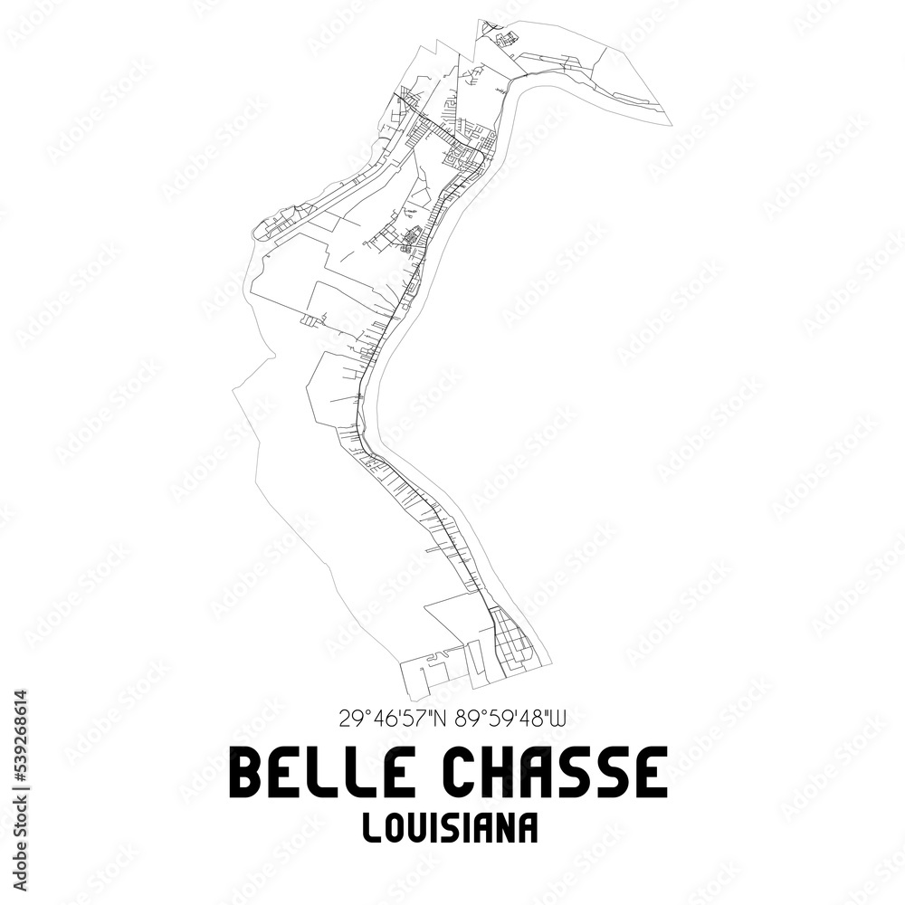 Belle Chasse Louisiana. US street map with black and white lines. Stock