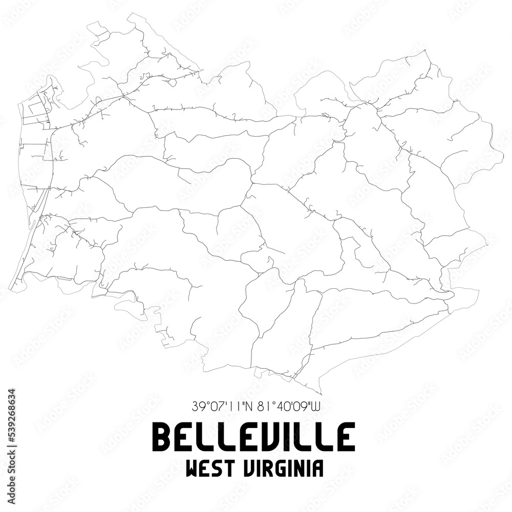 Belleville West Virginia. US street map with black and white lines.
